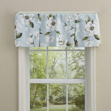 Magnolia Floral Lined Pleat Valance - Blue Split P - The Fox Decor